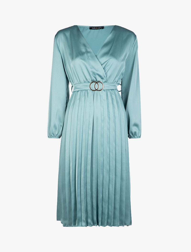 Robe satinée à bas gaufré - turquoise - 3