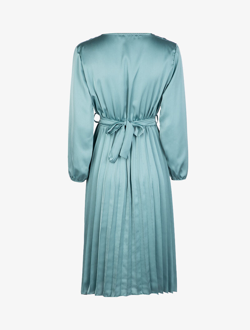 Robe satinée à bas gaufré - turquoise - 2