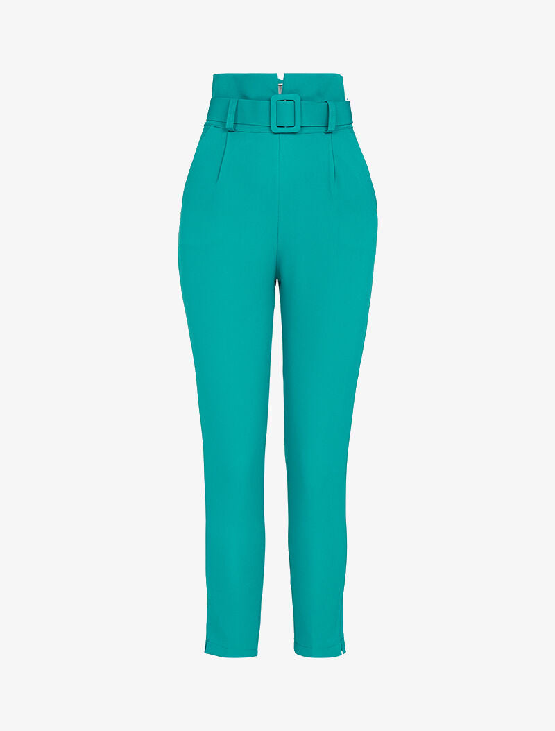 Broek met 7/8 lengte en een empire taille met ceintuur - turkoois