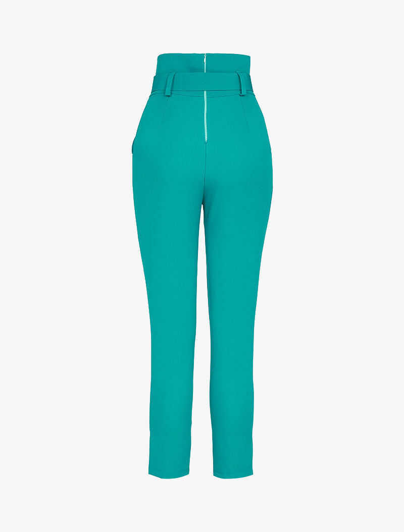 Broek met 7/8 lengte en een empire taille met ceintuur - turkoois