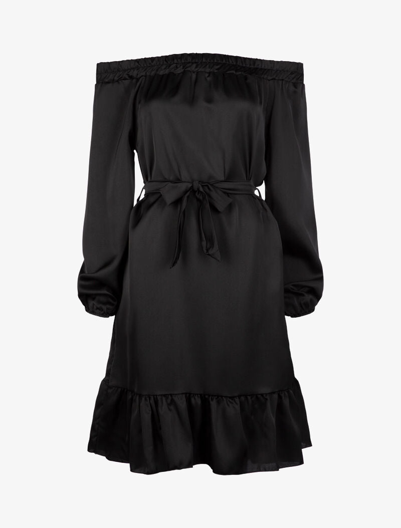 Robe satinée à bord volanté - noir - 3
