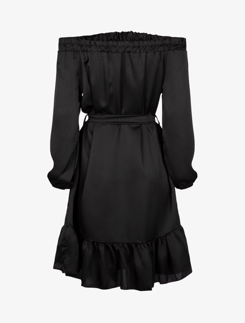 Robe satinée à bord volanté - noir - 2