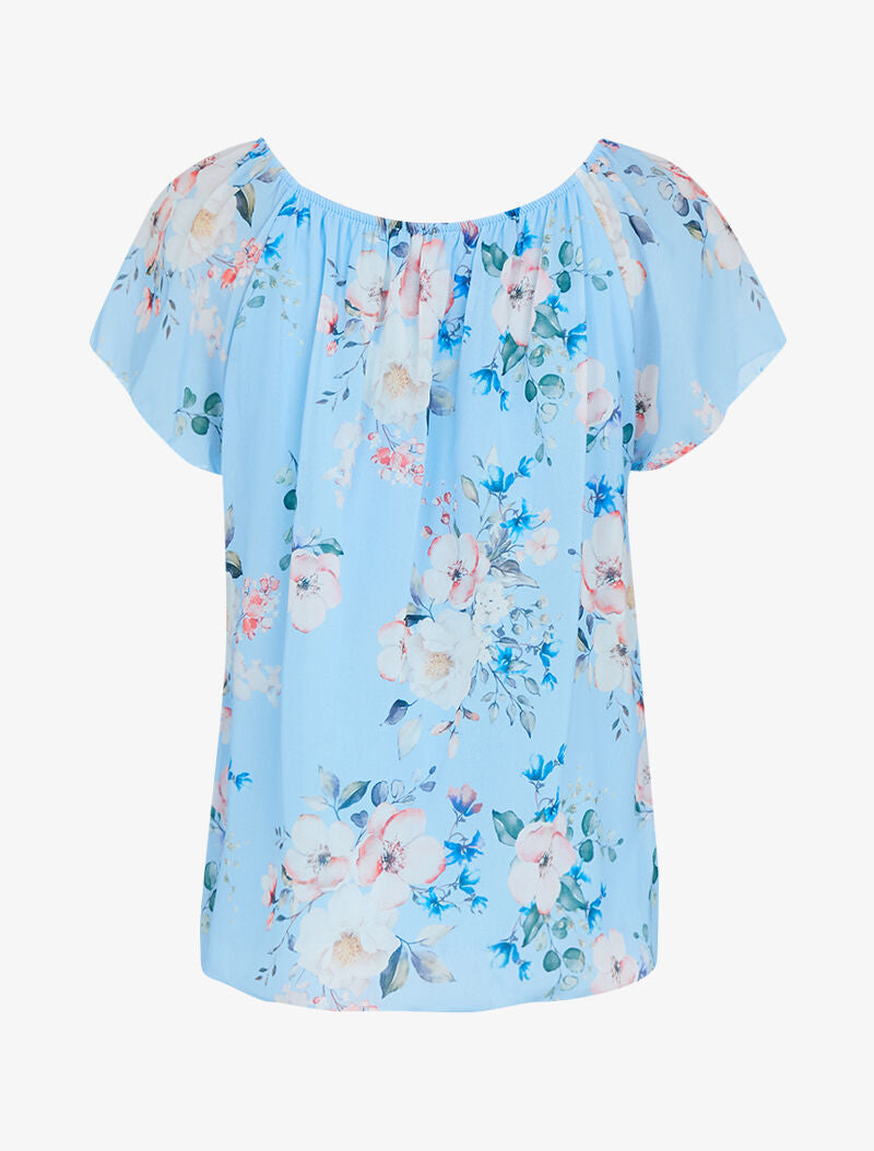 Top fleuri coupe boule - bleu ciel - 2