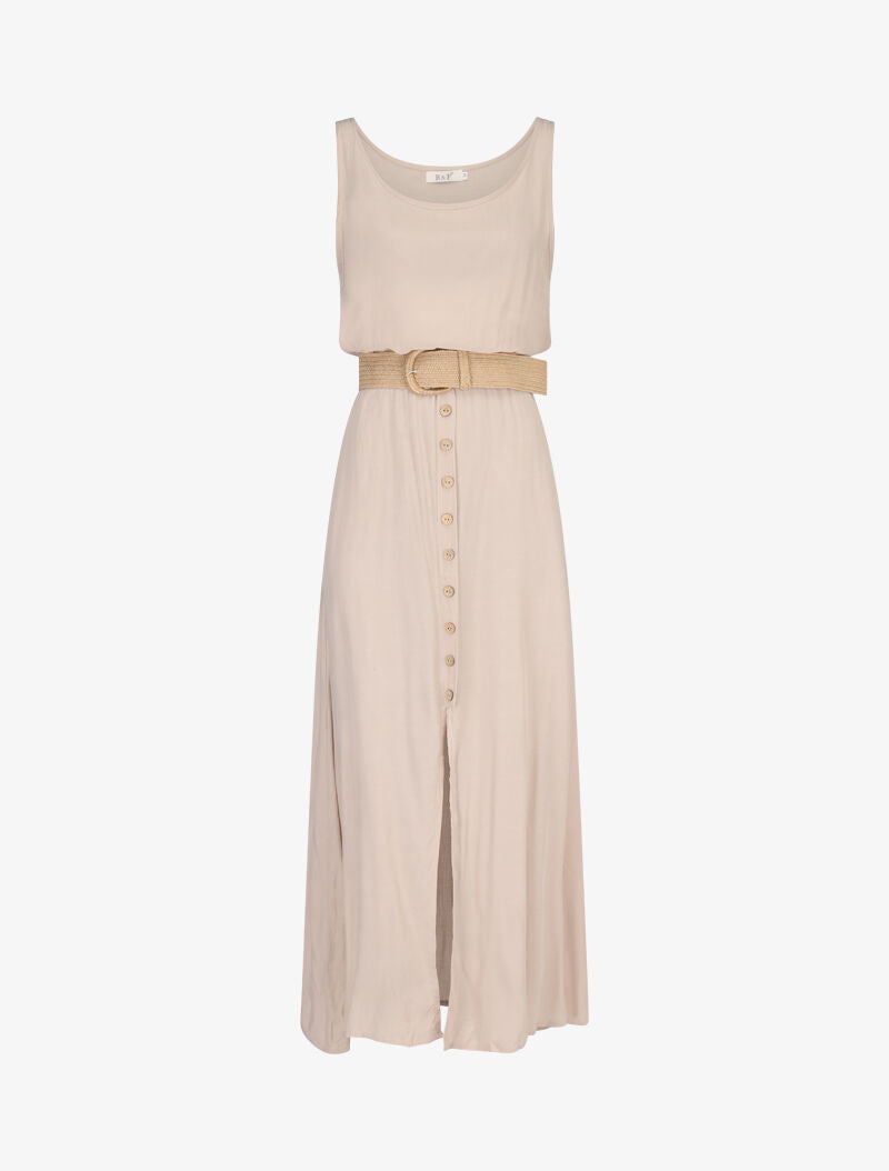 Robe longue à boutons décoratifs - beige - 3