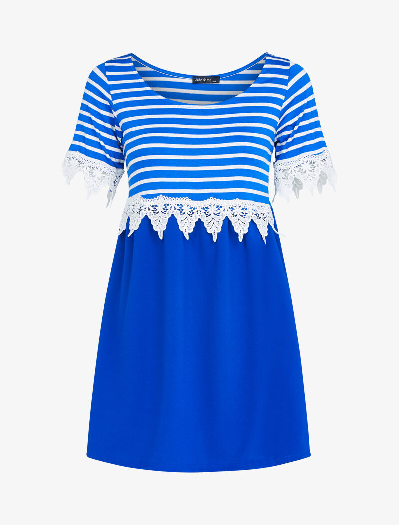 Robe rayée à détails crochet - bleu roi - 1