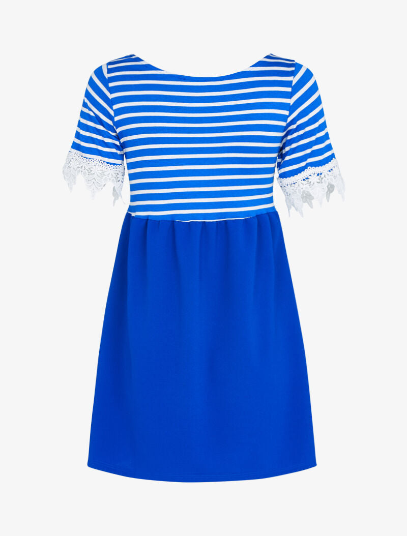 Robe rayée à détails crochet - bleu roi - 2