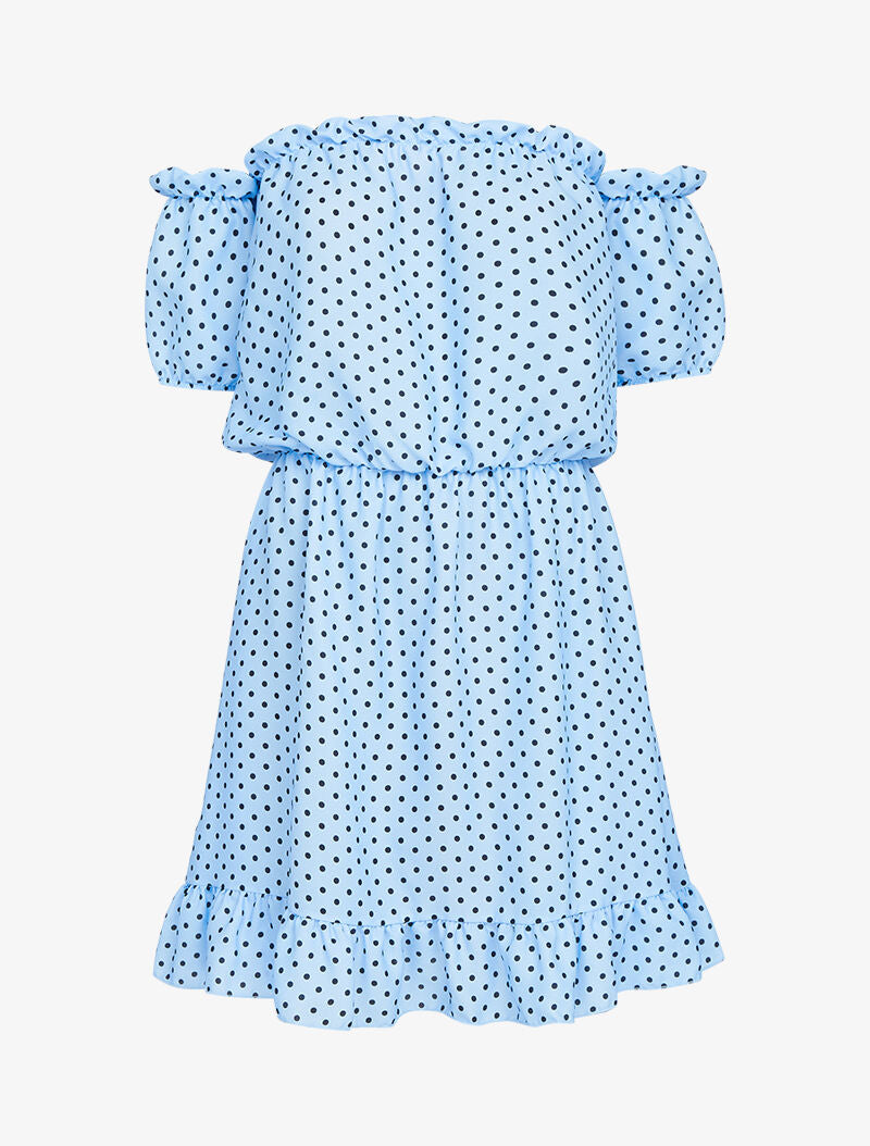 Robe à pois et volants - bleu ciel - 1