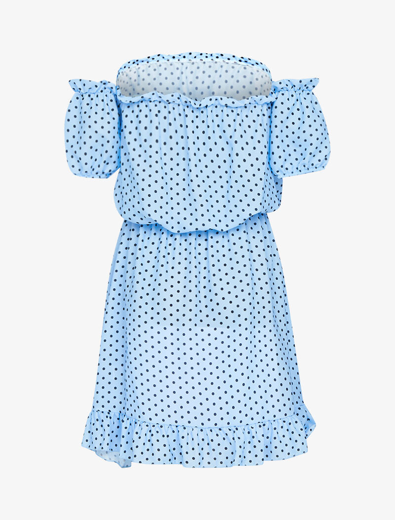 Robe à pois et volants - bleu ciel - 2