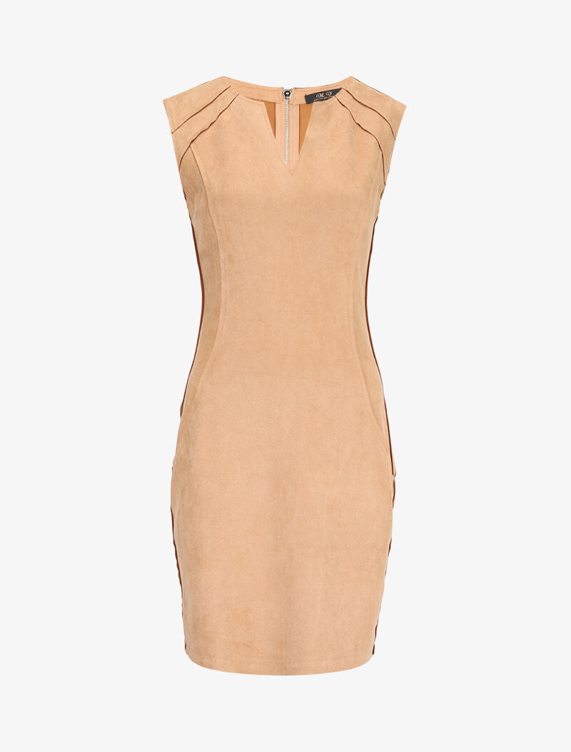 Robe suédée à empiècements coupe franche - camel - 1