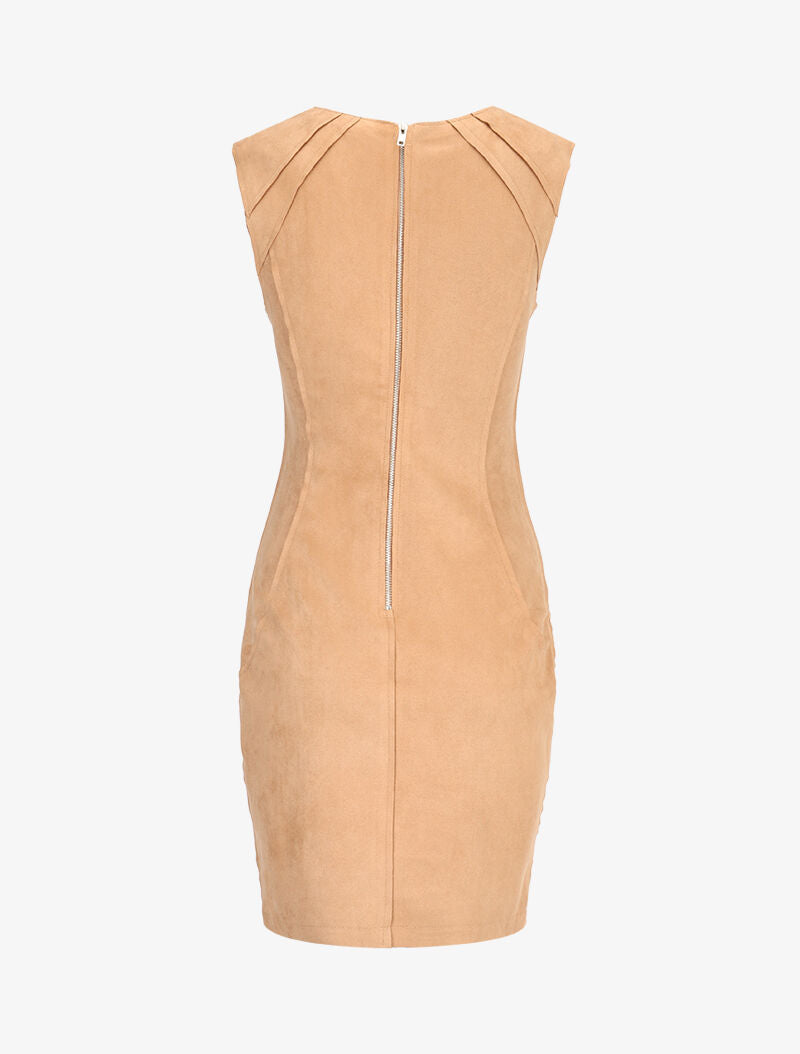 Robe suédée à empiècements coupe franche - camel - 2