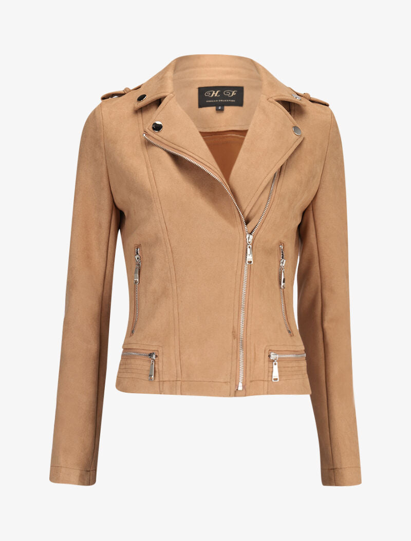 Perfecto suédé à zips décoratifs - camel - 1
