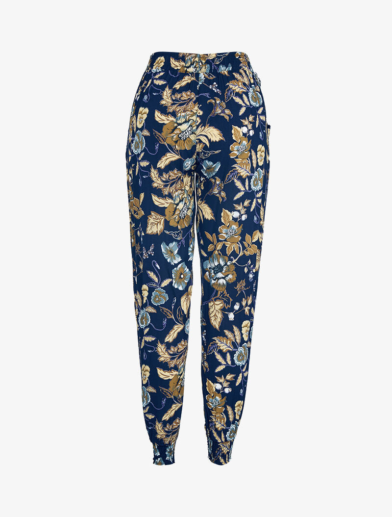 Pantalon sarouel à imprimé fleuri - marine - 2