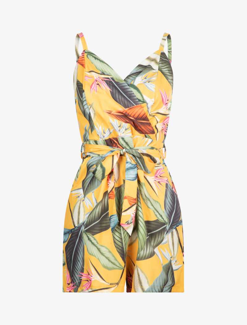 Combishort à imprimé feuillages - jaune - 2