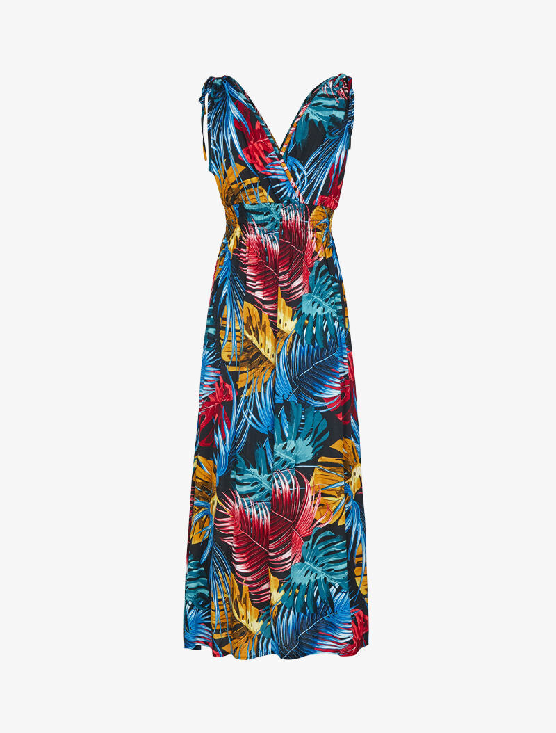 Robe sans manches à imprimé tropical - noir - 2