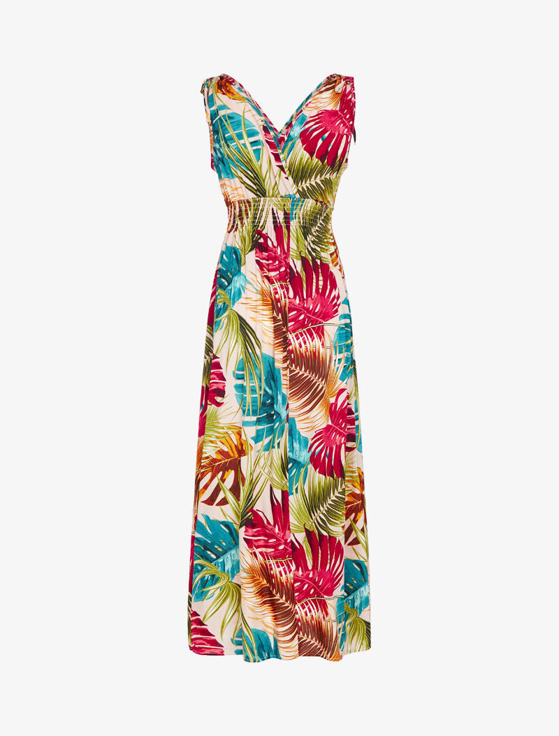 Robe sans manches à imprimé tropical - bleu - 2