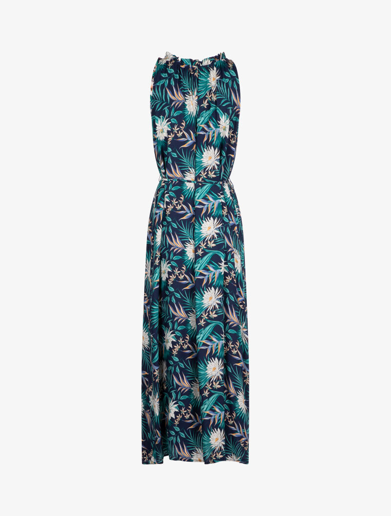 Robe imprimée à encolure montante volantée - marine - 3