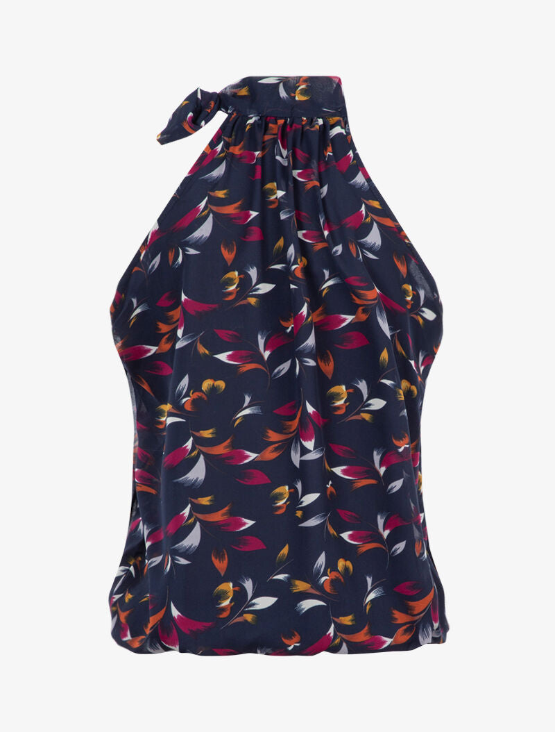 Top à imprimé feuilles graphiques - marine - 3