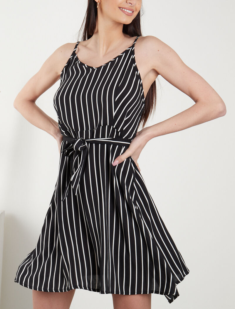Robe à imprimé rayures - noir - 3