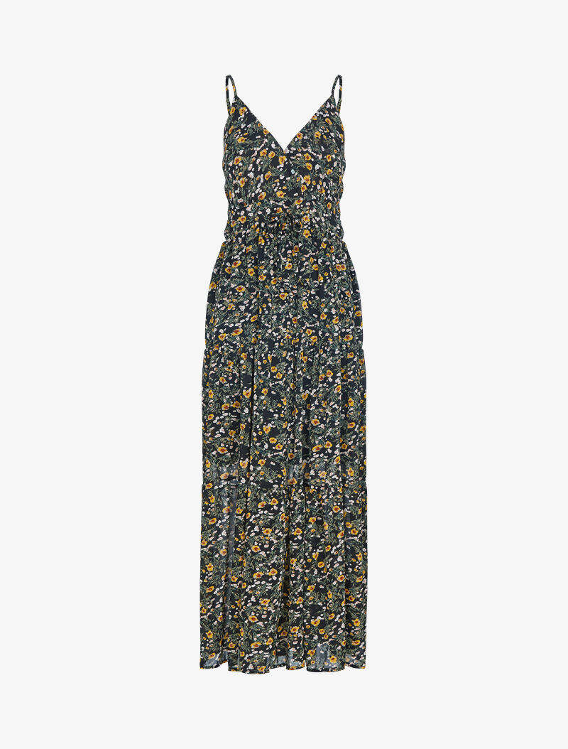 Robe fleurie à taille élastiquée - noir - 1