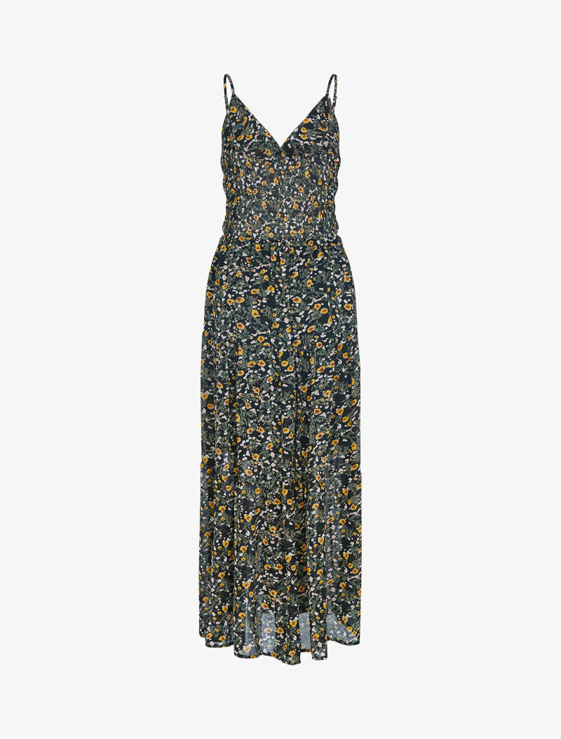 Robe fleurie à taille élastiquée - noir - 2
