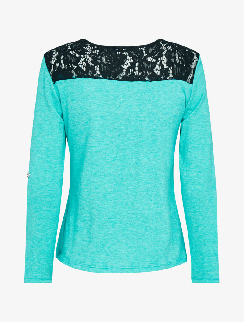 Pull fin à dos dentelle - turquoise - 3