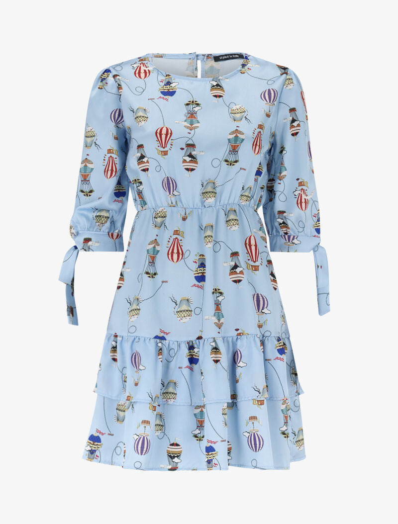 Robe imprimée à rangées de volants - bleu ciel - 1
