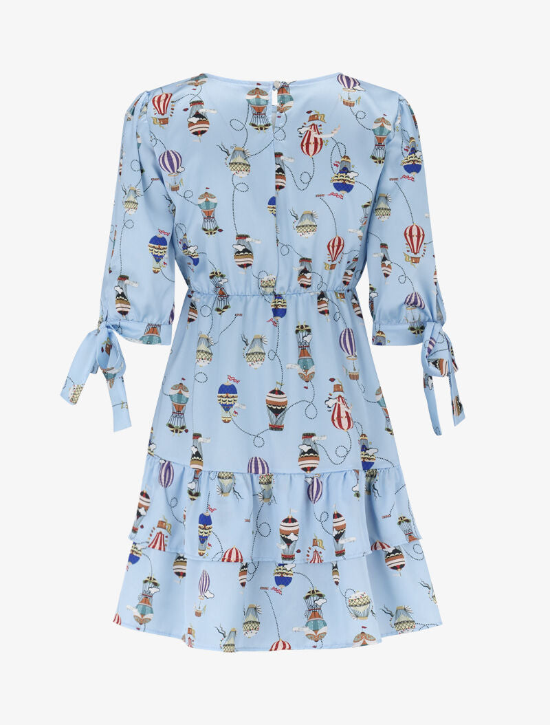Robe imprimée à rangées de volants - bleu ciel - 2