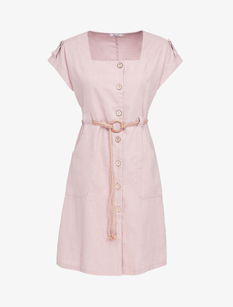 Robe trapèze à col carré - rose - 1
