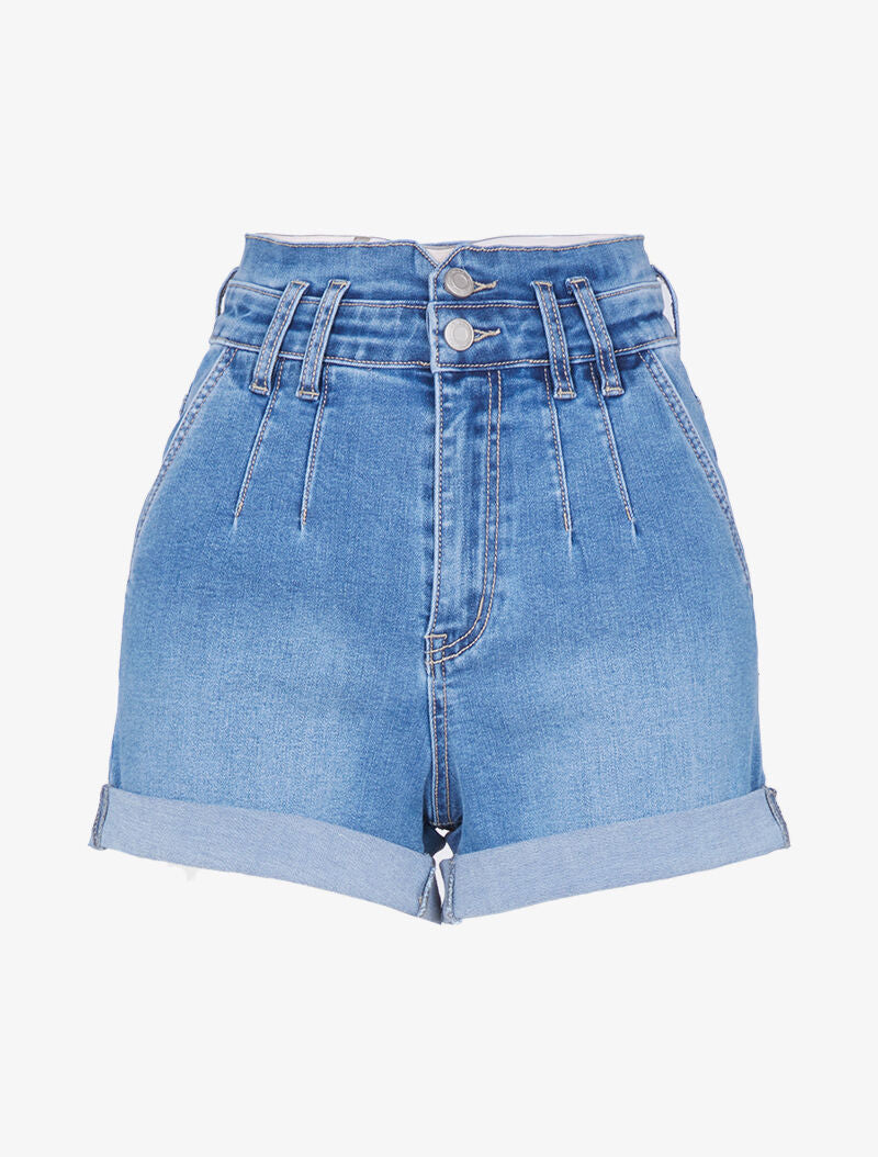 Short ample à taille empire - bleu denim - 3