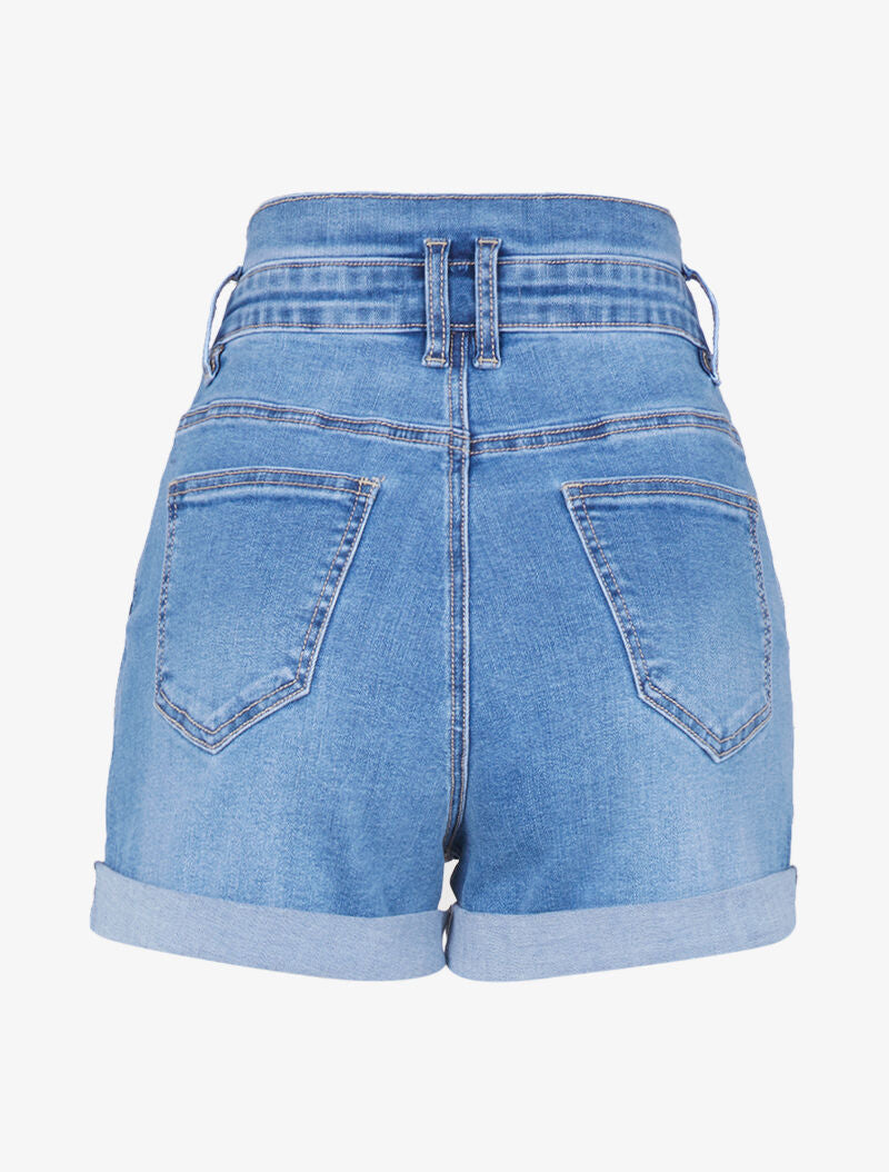 Short ample à taille empire - bleu denim - 4