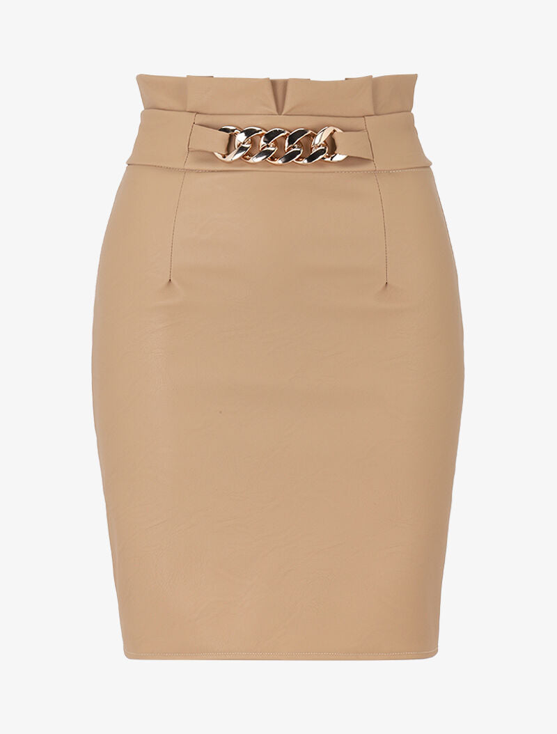 Jupe simili à détail chaîne - beige - 3