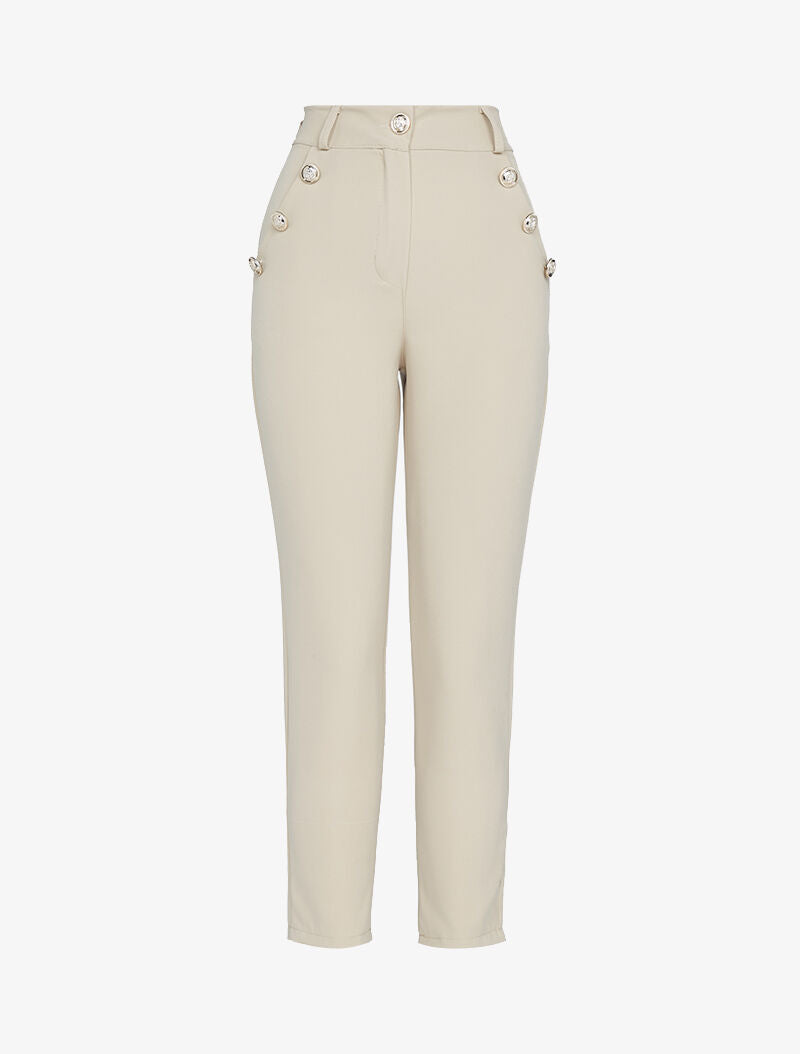 7/8 broek met decoratieve knopen - beige