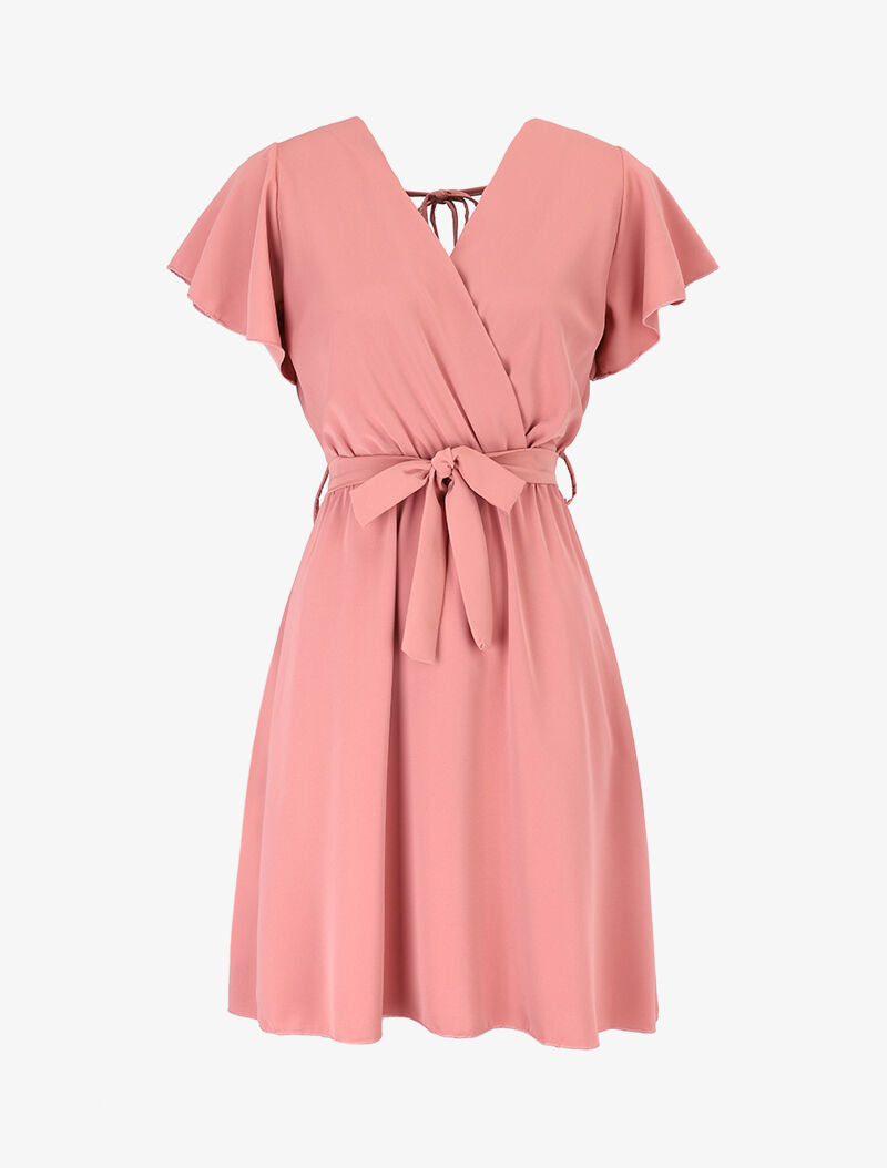 Robe cintrée à épaules volantées - rose saumon - 3