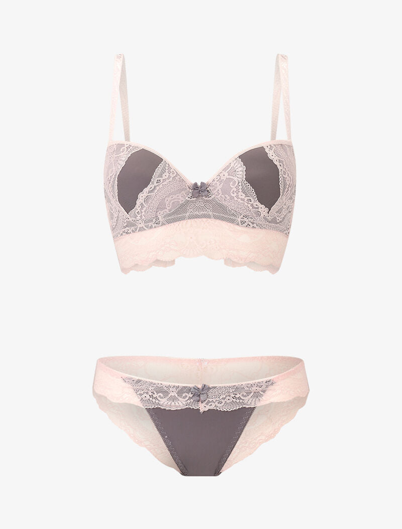 Ensemble à dentelle superposée - gris - 3