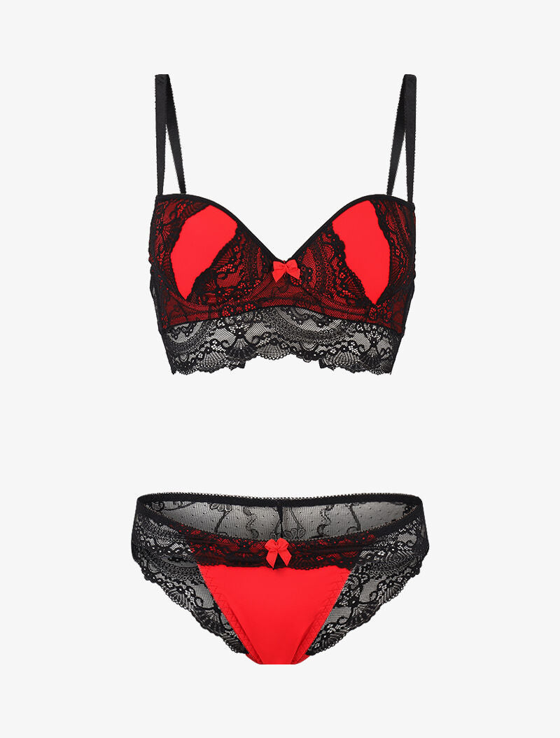 Ensemble à dentelle superposée - rouge - 1
