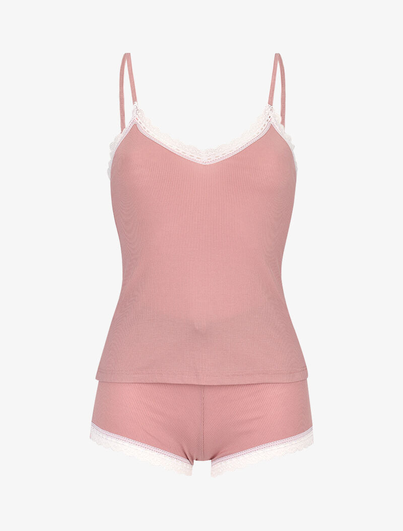 Ensemble caraco et shorty côtelés - rose - 1
