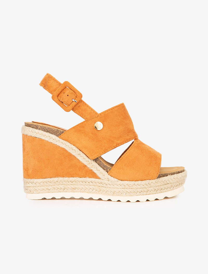Compensées à talon stylisé bimatière - camel - 6