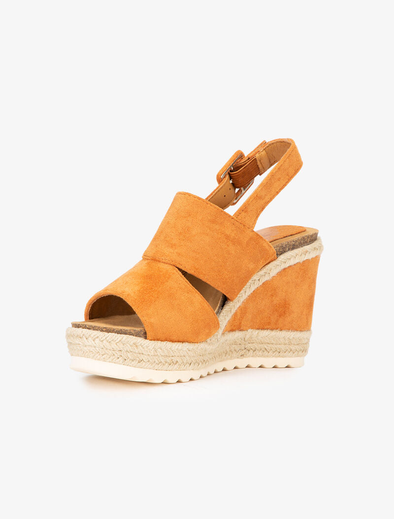 Compensées à talon stylisé bimatière - camel - 3