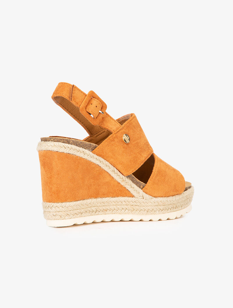 Compensées à talon stylisé bimatière - camel - 4