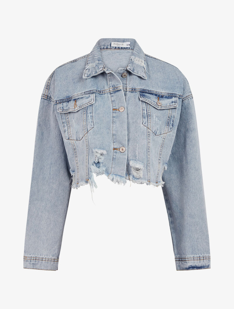Veste courte effet destroy - bleu ciel - 2