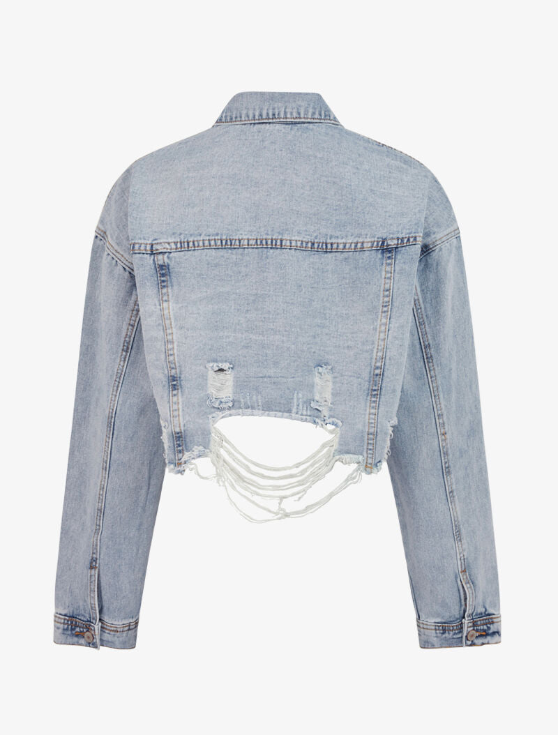 Veste courte effet destroy - bleu ciel - 3