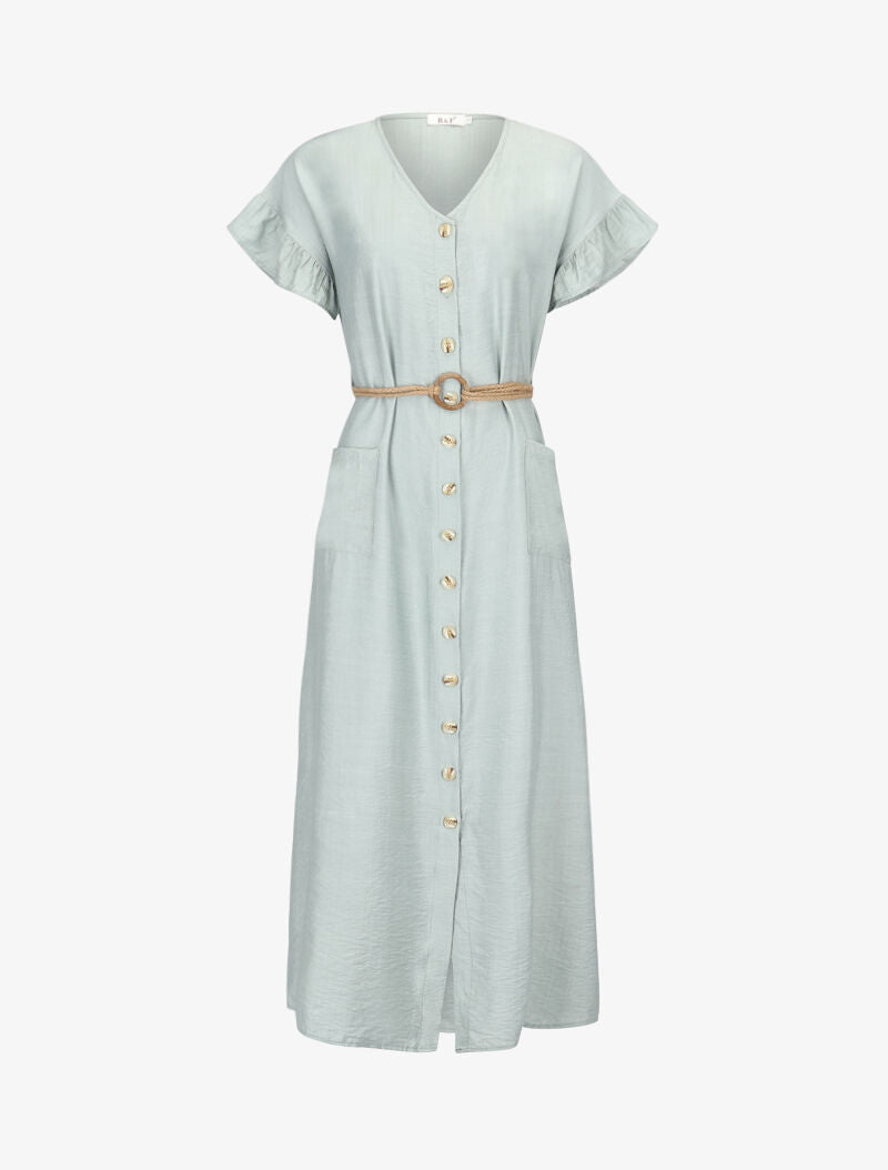 Robe longue fluide à boutonnage - vert d&