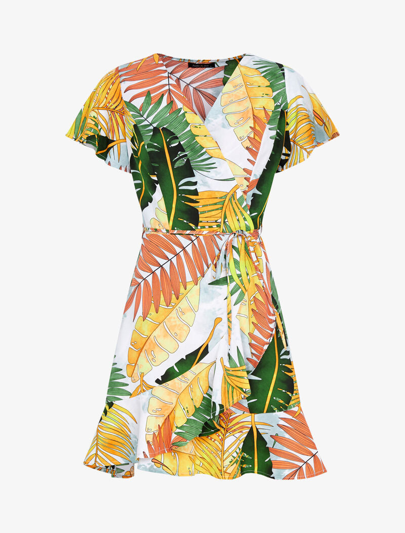 Robe style portefeuille à imprimé estivale - ecru - 3