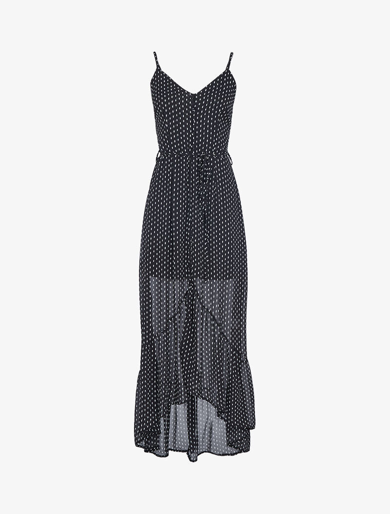 Robe longue à volant imprimé losanges - noir - 1