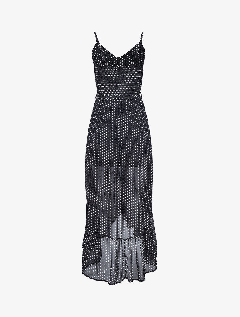 Robe longue à volant imprimé losanges - noir - 2