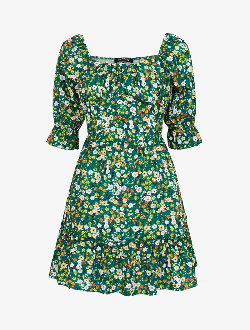 Robe fleurie à poitrine soulignée - vert - 1