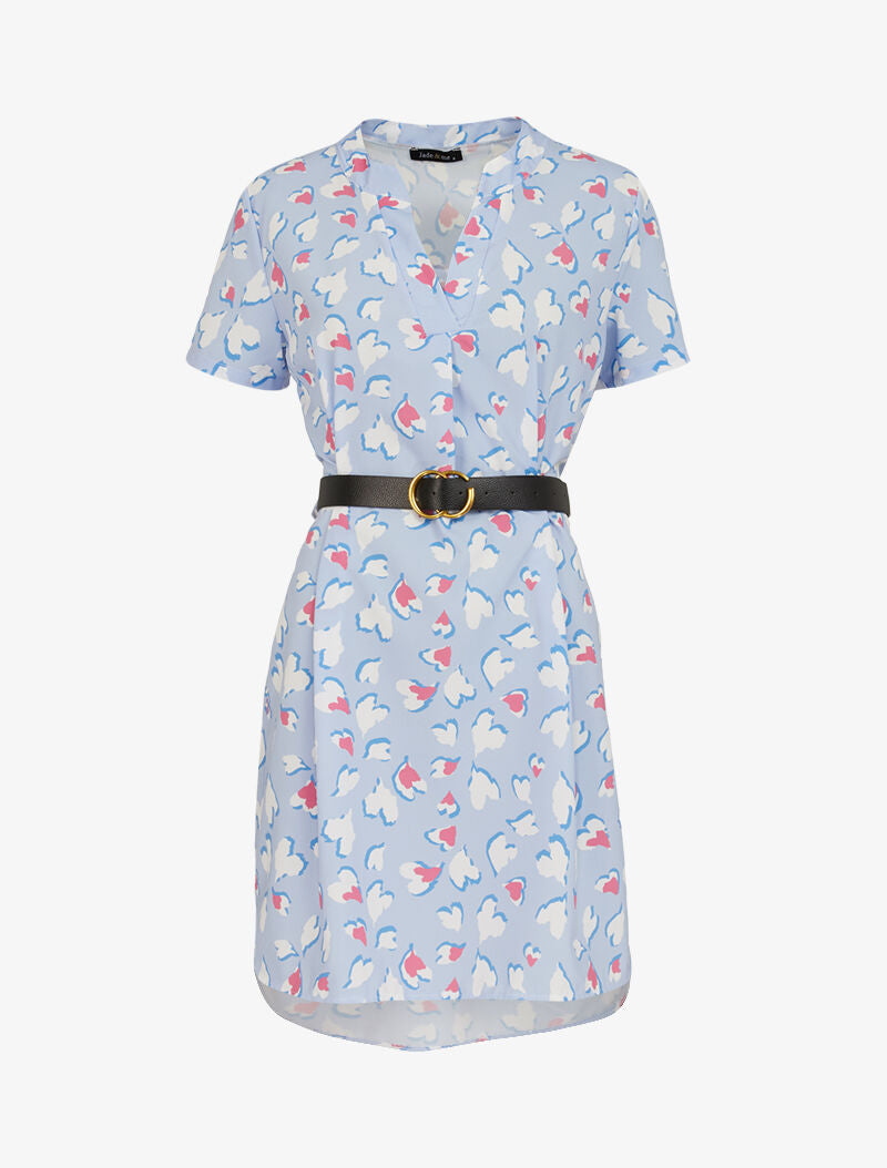 Robe trapèze à imprimés coeurs - bleu ciel - 1