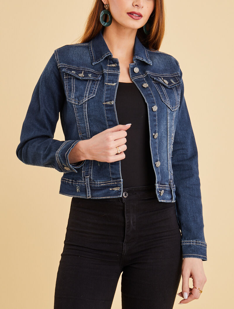 Veste courte délavée à détails d&