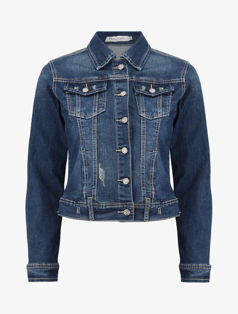 Veste courte délavée à détails d&