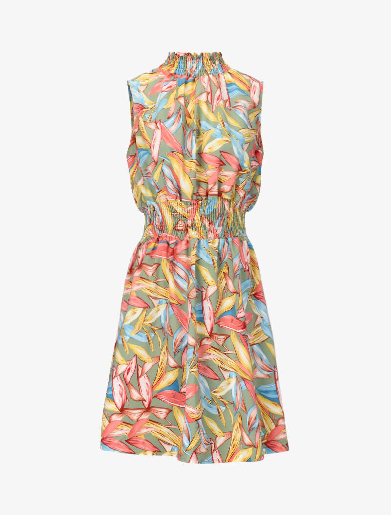Robe à col montant élastiqué - vert - 4